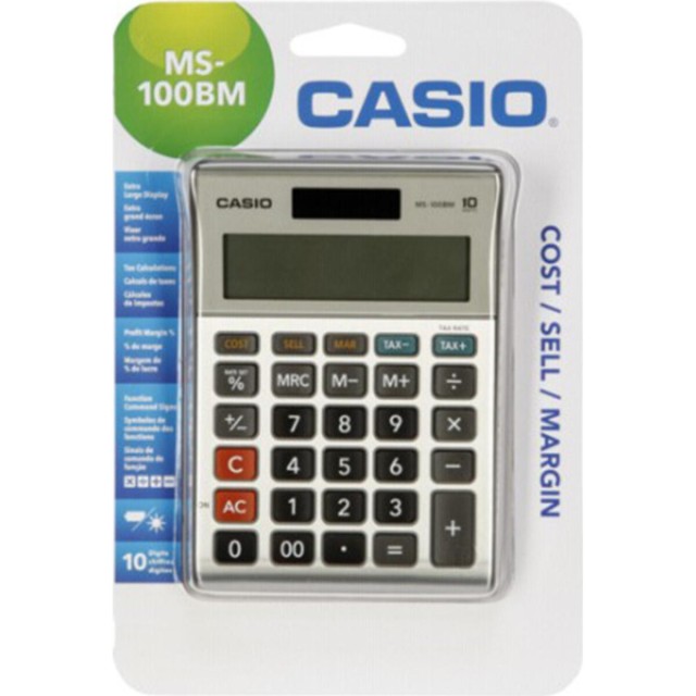 Calculadora Contable Casio MS-100BM 10 Dígitos en Color Plata