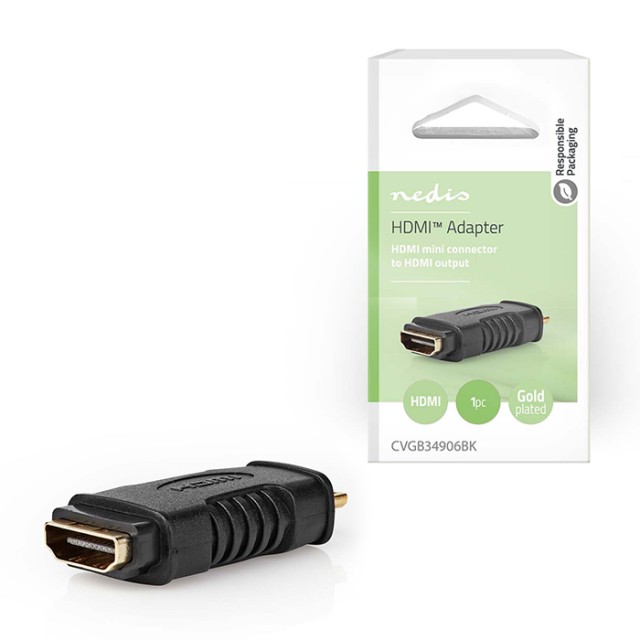 NEDIS CVGB34906BK Αντάπτορας High Speed HDMI with Ethernet, HDMI mini αρσ. - HDMI θηλ, με επίχρυσες επαφές.