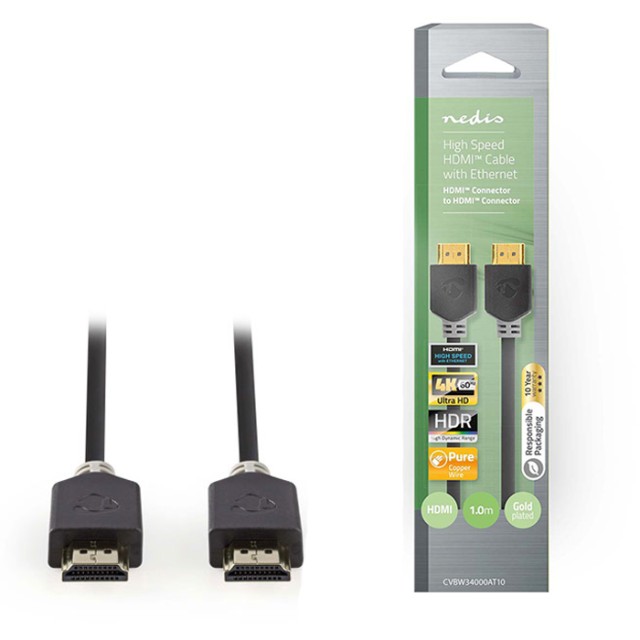 NEDIS CVBW34000AT10 Καλώδιο Premium High speed HDMI with Ethernet, HDMI αρσ. - HDMI αρσ., 1.00m.