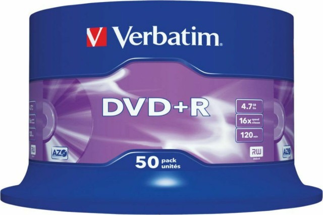DVD+R Verbatim 4,7GB/120MIN 1-16x Retráctil 50 piezas 43788