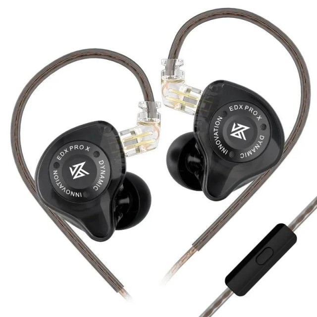 KZ EDX PRO Black Mic - IEM 3,5 In Ear Monitor Earphones, 1DD Dynamic, HIFI bass, Noise Cancelling, I