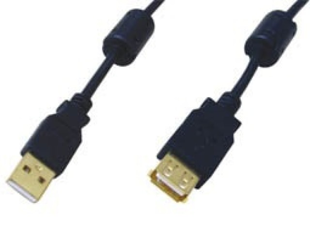 Comp, HM5002, USB-Kabel A/AM/F 5m. schwarz mit vergoldeten Kontakten & Ferriten